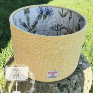 Harris Tweed Pale Yellow Herringbone With Voyage Hermione Linen Double Sided Lampshade