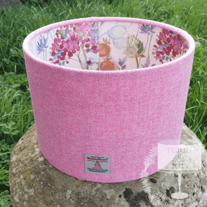Harris Tweed Plain Baby Pink With Voyage Cream Hedgerow Double Sided Lampshade