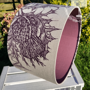 Timorous Beasties Thistle Beetroot With Mauve Linen Double Sided Lampshade