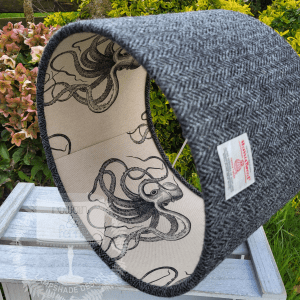 Harris Tweed Charcoal Herringbone With Octopussy Double Sided Lampshade