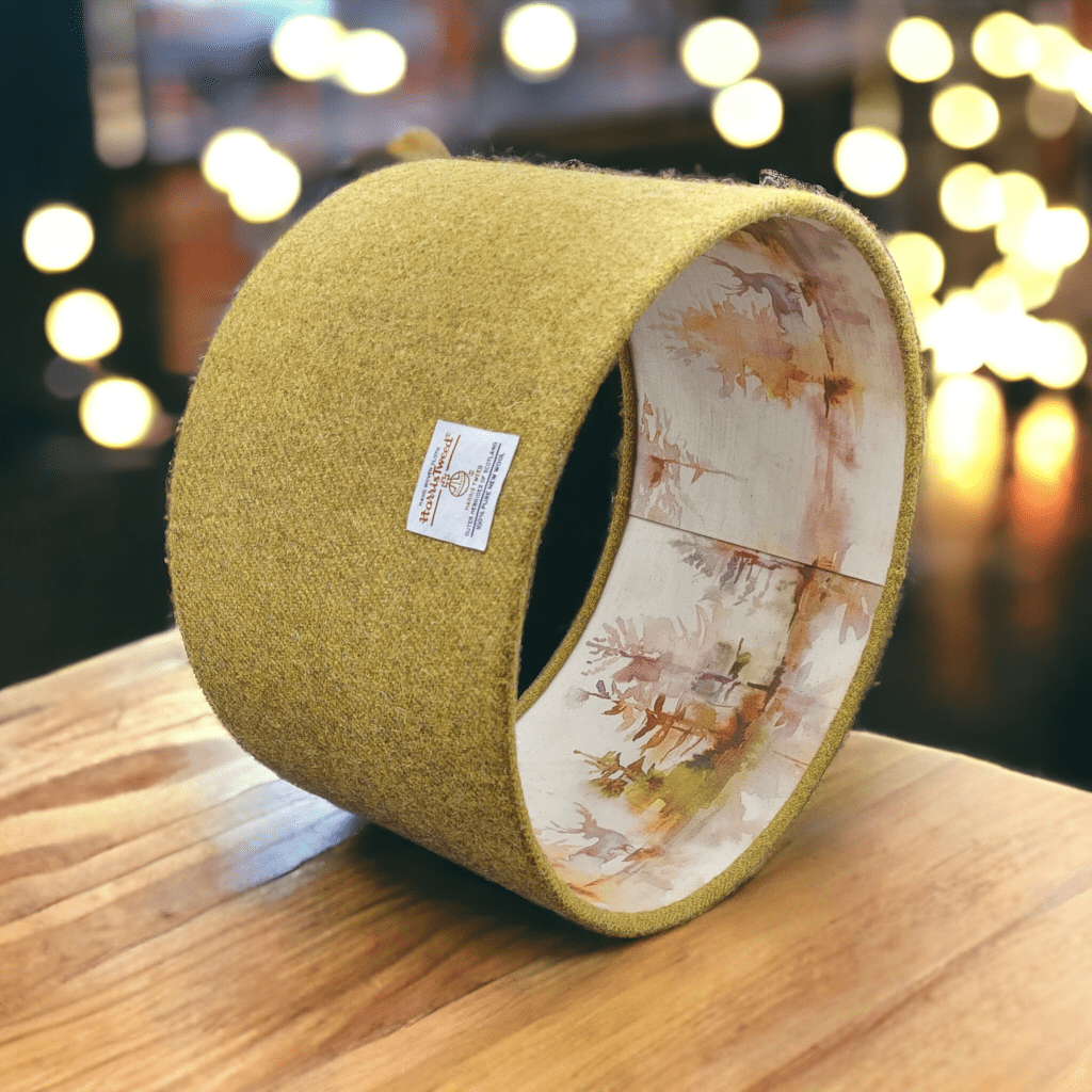 Harris Tweed Mustard Plain with Voyage Wilderness Plum Double Sided Lampshade