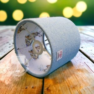 Harris Tweed Pale Blue Plain With Voyage Hurtling Hares Double Sided Lampshade