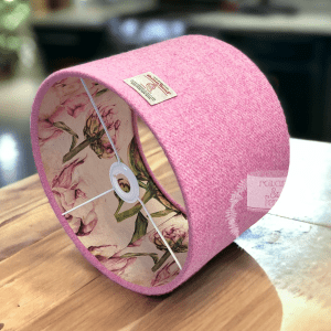Harris Tweed Pale Pink Plain With Voyage Heligan Peony Double Sided Lampshade