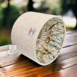 Harris Tweed Oatmeal Plain with Voyage Lydiard Linen Double Sided Lampshade