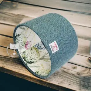 Harris Tweed Seagreen Herringbone with Voyage Cream Spring Thistle Double Sided Lampshade