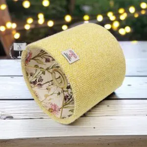 Harris Tweed Pale Yellow Herringbone with Voyage Medmerry Linen Double Sided Lampshade