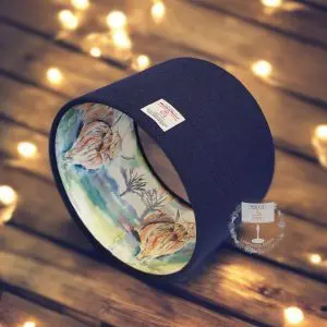 Harris Tweed Navy Plain with Voyage Heilan Herd Double Sided Lampshade