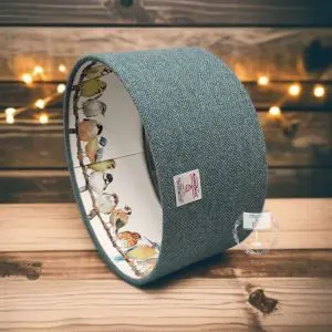Harris Tweed Seagreen Herringbone with Laura Ashley Garden Birds Double Sided Lampshade
