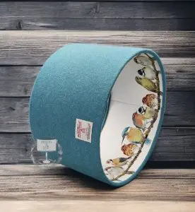 Harris Tweed Turquoise Plain With Laura Ashley Garden Birds Double Sided Lampshade