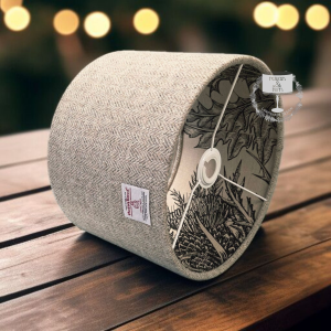 Harris Tweed Beige & Grey Herringbone with Timorous Beasties Black Thistle Double Sided Lampshade