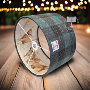 Harris Tweed Seagreen and Russet Check with Voyage Highland Cattle Double Sided Lampshade