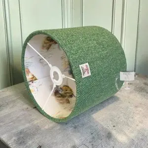 Harris Tweed Grass & Mint Green Herringbone with Voyage Highland Coo Double Sided Lampshade