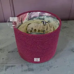 Harris Tweed Raspberry Herringbone  with Voyage Buttermere Sweetpea Double Sided Lampshade