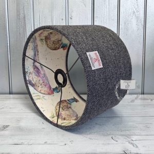 Harris Tweed Charcoal Herringbone with Voyage Dashing Pheasant Double Sided Lampshade