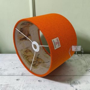 Harris Tweed Bright Orange Plain with Voyage Highland Cattle Double Sided Lampshade