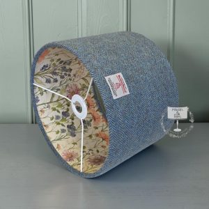 Harris Tweed Blue Herringbone with Voyage Medmerry Apricot Double Sided Lampshade